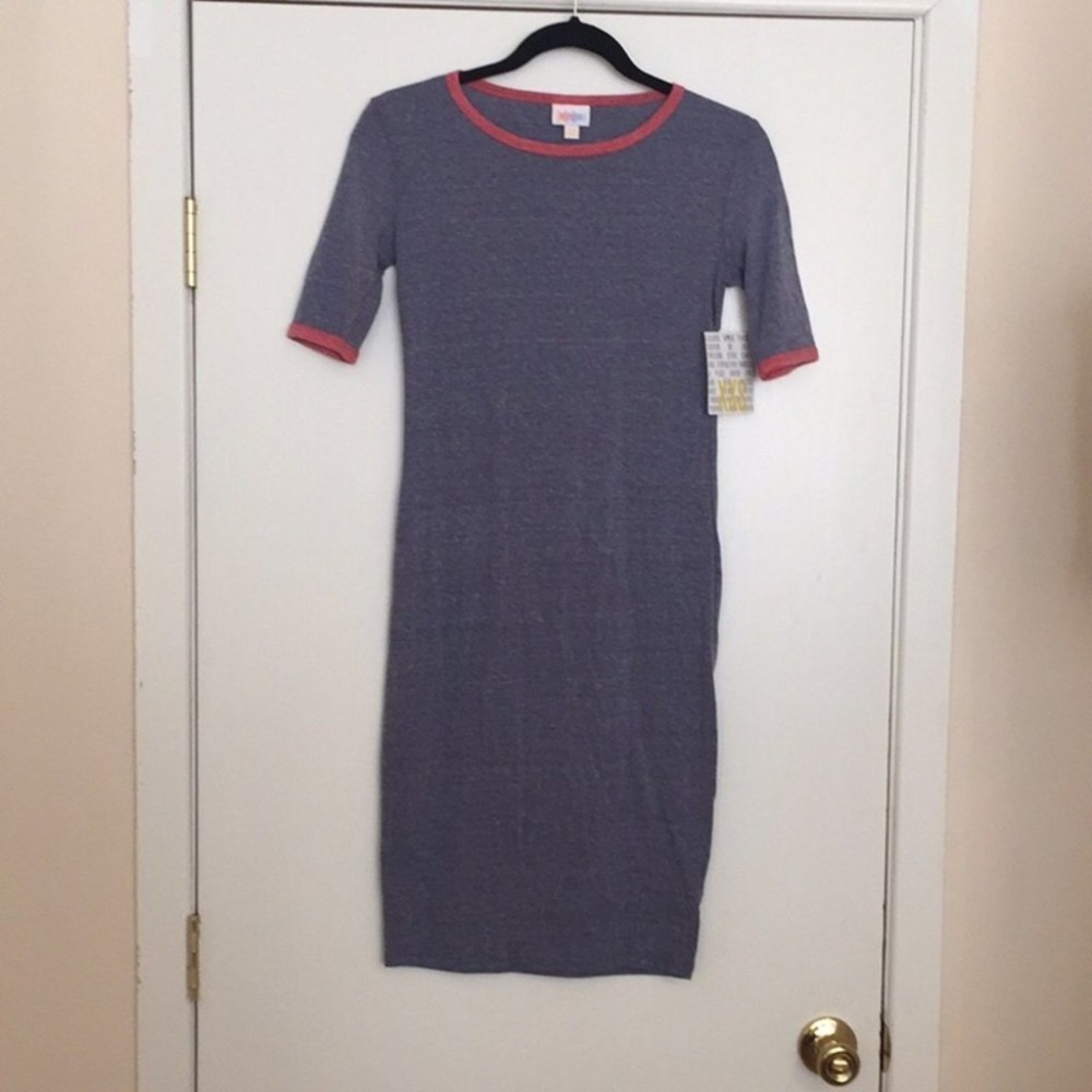 Slim Fit Heather Gray Knit Dress with Coral Trim
